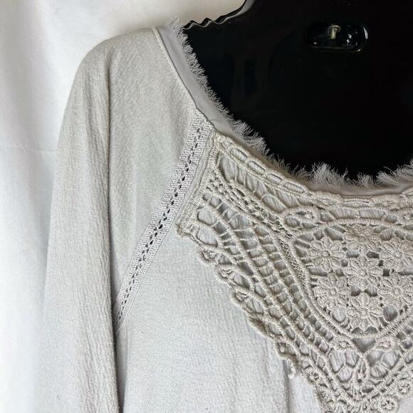 Anthropologie Meadow Rue Gray Lace Peplum Tunic Top Women’s M Crochet Blouse - Picture 5 of 13